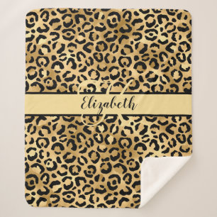 Monogramm Name Schwarz Gold Leopard Gepard Druck S Sherpadecke