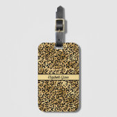 Monogramm Name Schwarz Gold Leoparddruck Gepard Gepäckanhänger (Vorderseite Vertikal)