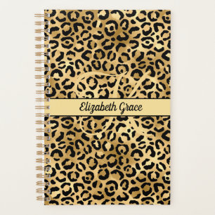 Monogramm Name Schwarz Gold Leopardenprint Gepard Planer