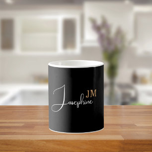Monogramm Name Schwarz Gold Modern Kaffeetasse