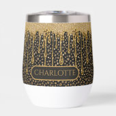 Monogramm Name Schwarz Gold tropfender Glitter Gla (Vorderseite)