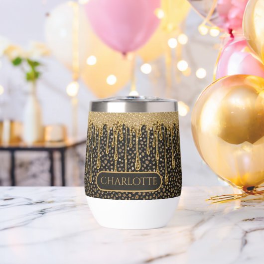 Monogramm Name Schwarz Gold tropfender Glitter Gla (Junggesellenabschied (gedreht))