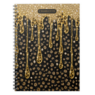 Monogramm Name Schwarz Gold tropfender Glitter Gla Notizblock