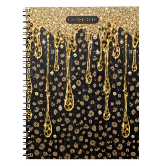 Monogramm Name Schwarz Gold tropfender Glitter Gla Notizblock (Vorderseite)