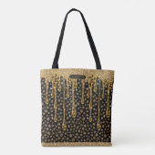 Monogramm Name Schwarz Gold tropfender Glitter Gla Tasche (Rückseite)