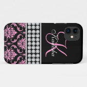 Monogramm Name Schwarz Pink Damast iPhone 5 Hülle (Rückseite (Horizontal))