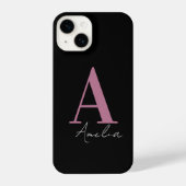 Monogramm Name Schwarz Pink iPhone Hülle (Rückseite)
