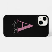 Monogramm Name Schwarz Pink iPhone Hülle (Rückseite (Horizontal))