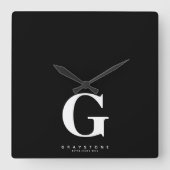 Monogramm Name schwarz Quadratische Wanduhr (Vorderseite)
