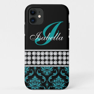 Monogramm Name Schwarz Türkis Damask iPhone 5 Fall Case-Mate iPhone Hülle