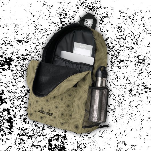 Monogramm Name Schwarz und Beige | Bedruckter Rucksack