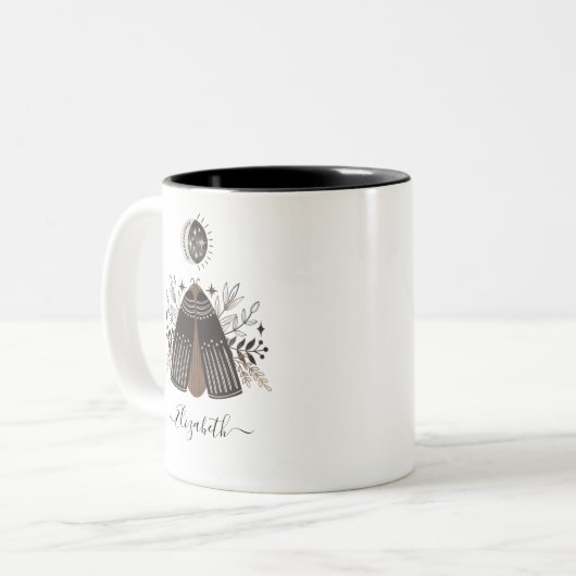 Monogramm Name Schwarz-weiß Butterfly Zweifarbige Tasse (Vorderseite Links)