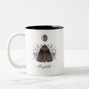 Monogramm Name Schwarz-weiß Butterfly Zweifarbige Tasse