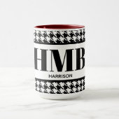 Monogramm-Name Schwarz/Weiß-Hahnentrittmuster 15oz Tasse (Zentrum)
