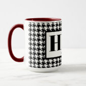 Monogramm-Name Schwarz/Weiß-Hahnentrittmuster 15oz Tasse (Links)