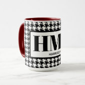 Monogramm-Name Schwarz/Weiß-Hahnentrittmuster 15oz Tasse (Vorderseite Links)