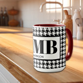 Monogramm-Name Schwarz/Weiß-Hahnentrittmuster 15oz Tasse