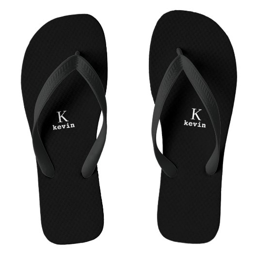 Monogramm-Name Schwarz-Weiß modern Badesandalen (Fußbett)