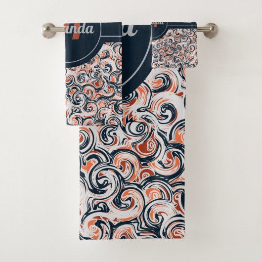 Monogramm Name Schwarz-weiß Orange Abstraktes Must Badhandtuch Set (Insitu)