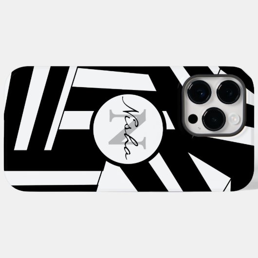 Monogramm Name Schwarz/Weiß Streifen Case-Mate iPhone Hülle (Rückseite (Horizontal))