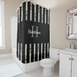 Monogramm Name Schwarzer Duschvorhang