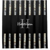Monogramm Name Schwarzer Duschvorhang (Vorderseite)