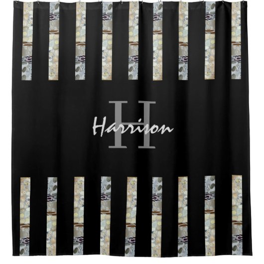 Monogramm Name Schwarzer Duschvorhang (Vorderseite)