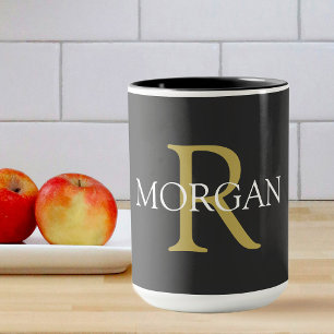Monogramm & Name, schwarzer, goldener und weißer T Tasse