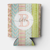 Monogramm Name Shabby-Rose auf rustikale Hütte Dosenkühler (Vorderseite)