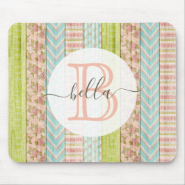 Monogramm Name Shabby-Rose auf rustikale Hütte Mousepad