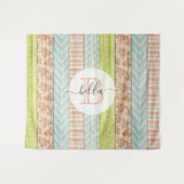 Monogramm Name Shabby-Rose auf rustikale Hütte Wandteppich (Vorderseite (Horizontal))