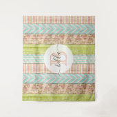 Monogramm Name Shabby-Rose auf rustikale Hütte Wandteppich (Vorderseite)