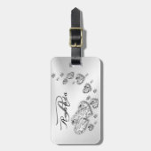 Monogramm Name Silver Hearts Gray Travel Gepäckanhänger (Vorderseite vertikal)