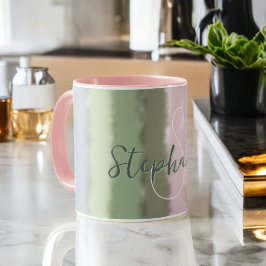 Monogramm Name-Skript ombre green pulver lila Tasse