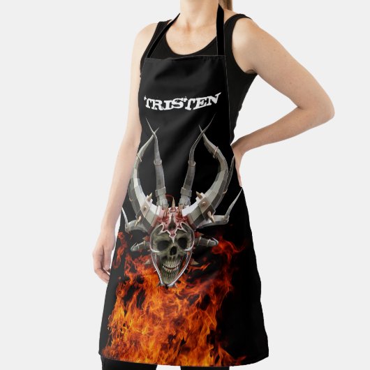 Monogramm Name Skull Flaming Fire Schürze (InSitu)