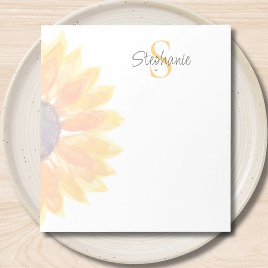 Monogramm Name Sonnenblume Notizblock