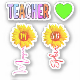 Monogramm-Name Sonnenblumen für Mädchen | Geschenk Aufkleber