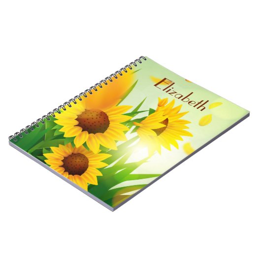 Monogramm Name Sunflores Gelb Grün  Notizblock (Linke Seite)