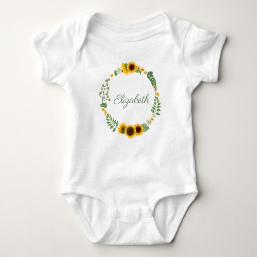 Monogramm Name Sunflores Gelbgrün Baby Strampler (Vorderseite)