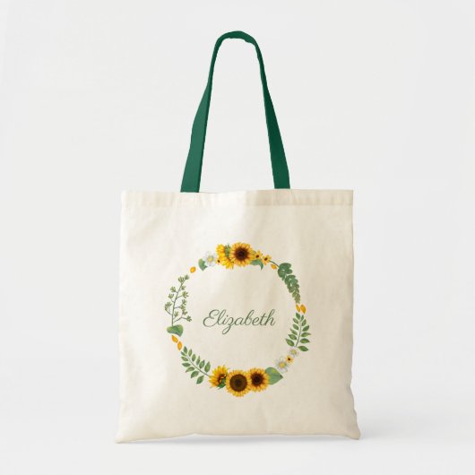 Monogramm Name Sunflores Gelbgrün Tragetasche (Vorne)