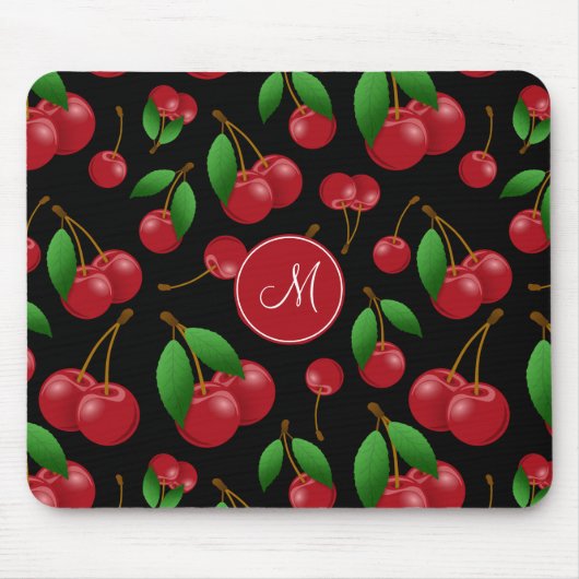 Monogramm Name Süßkirschen gemustert Mousepad (Vorne)