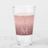 Monogramm Name Text Rose Gold Blush Glitzer Glass Glas (Rückseite)