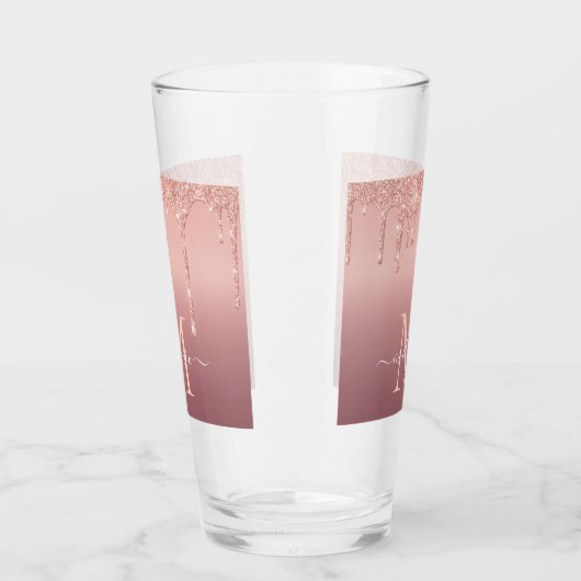 Monogramm Name Text Rose Gold Blush Glitzer Glass Glas (Links)
