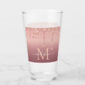Monogramm Name Text Rose Gold Blush Glitzer Glass Glas (Vorderseite)