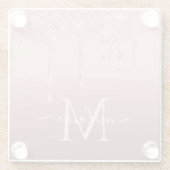 Monogramm Name Text Rose Gold Glass Untersetzer (Rückseite)