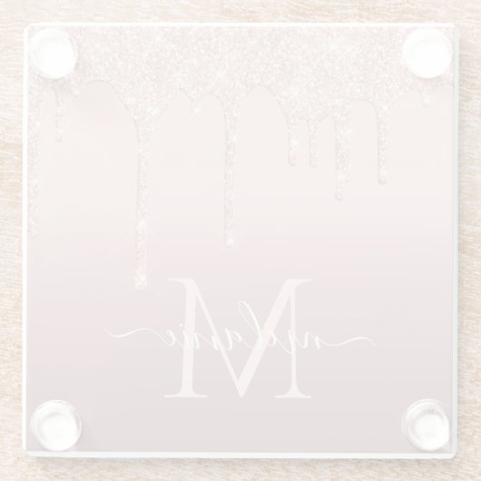 Monogramm Name Text Rose Gold Glass Untersetzer (Rückseite)