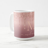 Monogramm Name Text Rose Gold Glitzer Kaffee Tasse (Vorderseite Links)