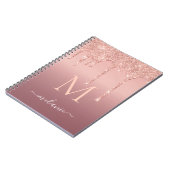 Monogramm Name Text Roségold Rosarot Glitter Funke Notizblock (Linke Seite)