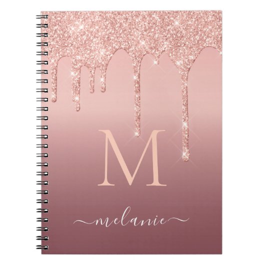 Monogramm Name Text Roségold Rosarot Glitter Funke Notizblock (Vorderseite)