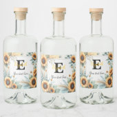 Monogramm Name Text Sonnenblumen Aquarell Alkoholflaschenetikett (Flaschen)